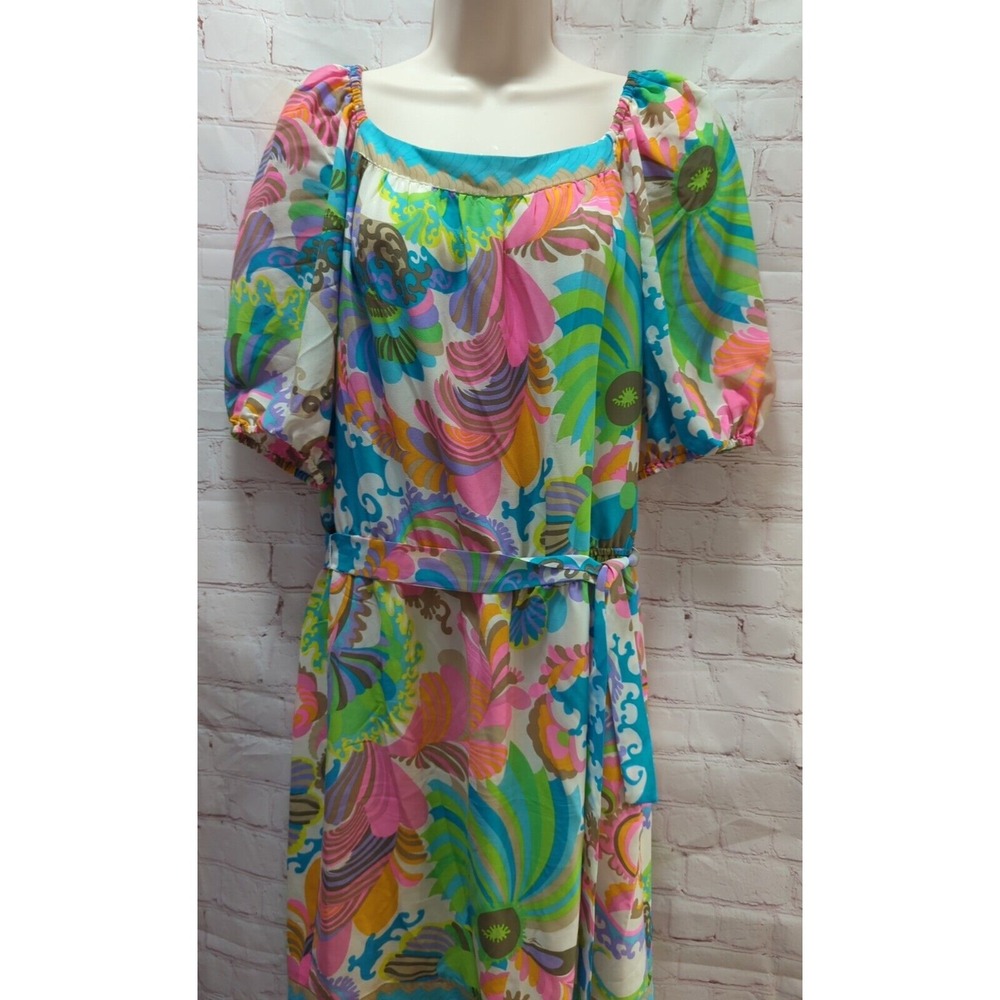 Trina Turk 10 womens silk floral dress lined short sleeve pink blue‎ green - Picture 12 of 12